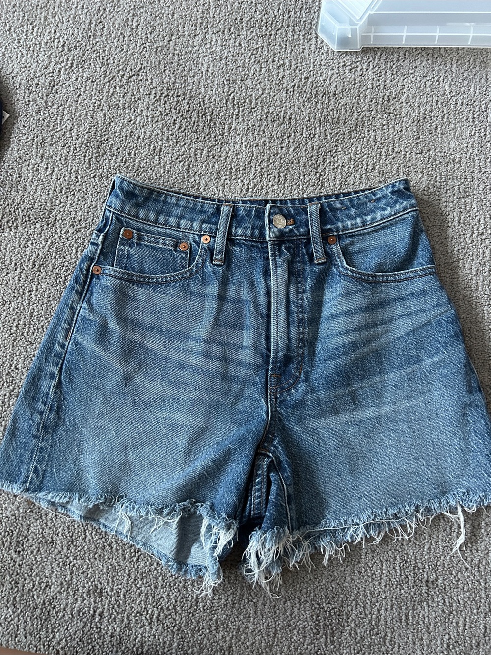 Madewell Distressed High-Rise Blue Denim Shorts - the curvy perfect vintage